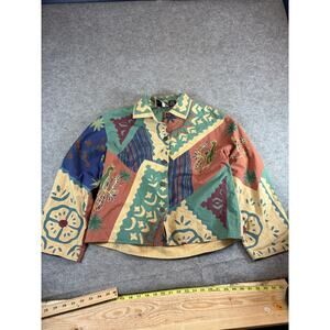 VTG 80s Silver Stream Patchwork Button Up Shirt Womens OS Boho Abstract Colorful